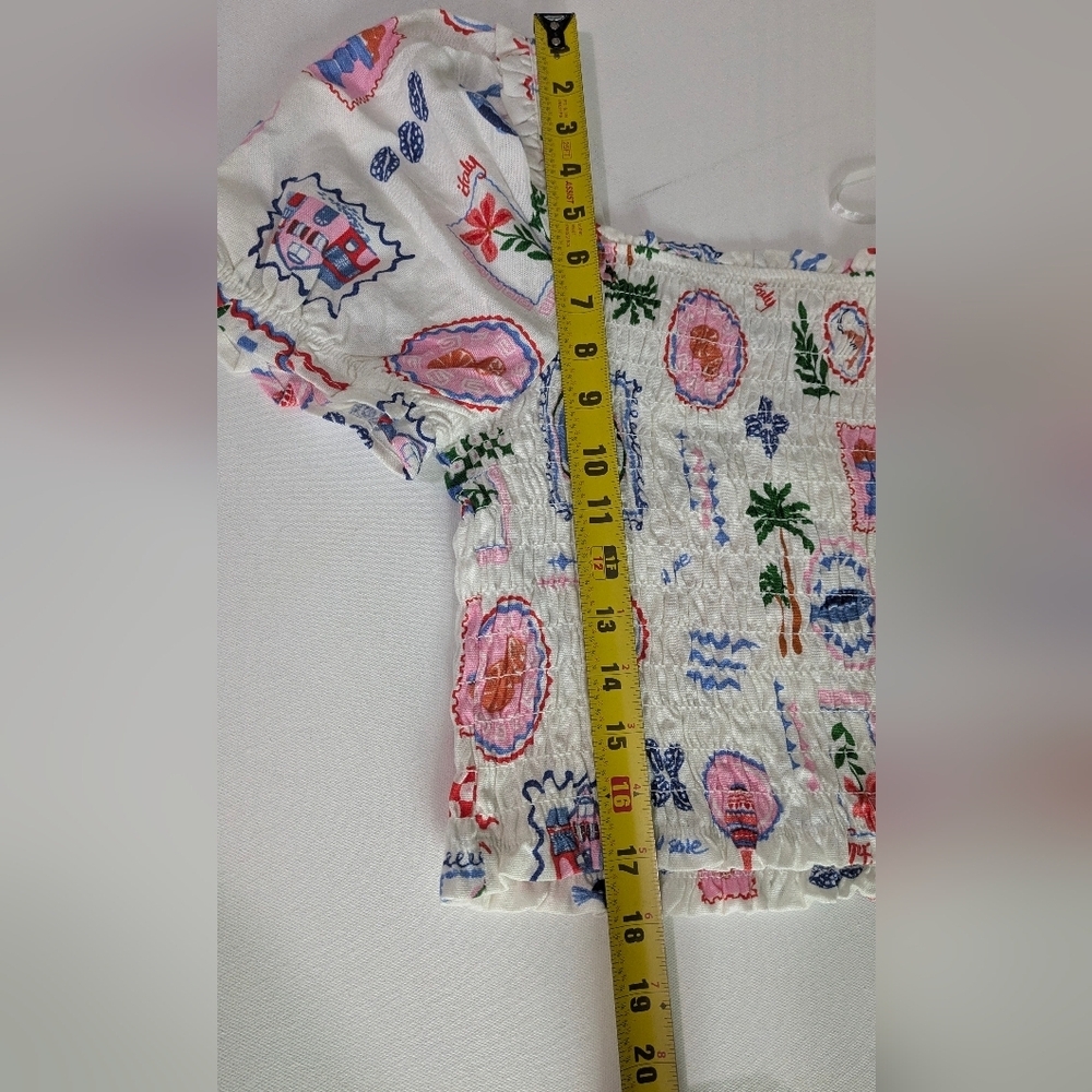 Monteau New Lined Blend Cropped Top Short Sleeve Size L Tropical Fun Hippie Boho - Picture 8 of 9